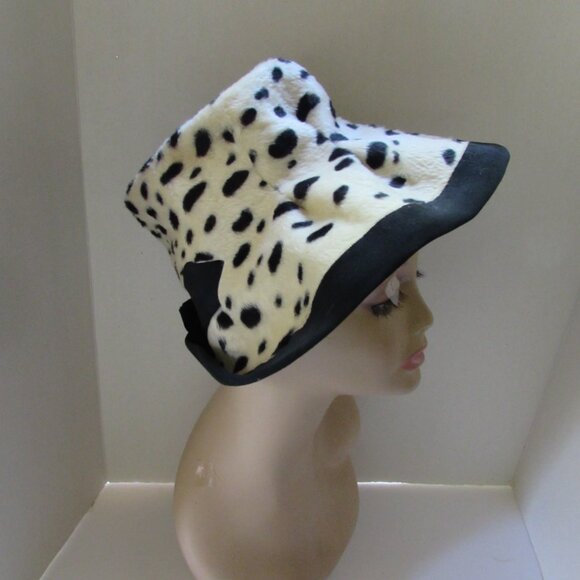 SALE Amazing Vintage Slouch Style Hat Black White Animal Print Made in Italy - Picture 2 of 13
